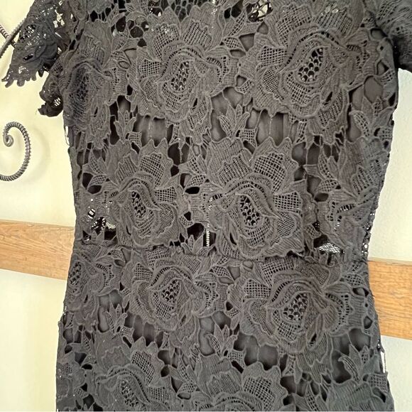 Just Me Black Crocheted Lace Cut Out Sheath Whimsy Classy Goth Dress SZ M - Picture 5 of 13
